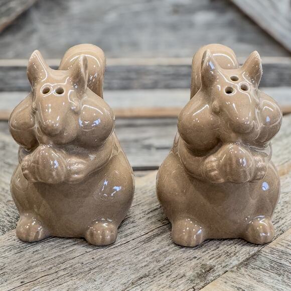 Big Cheeked Brown Squirrel w/ Acorn, Ceramic Salt/Pepper Shaker Set, Fall Decor - Picture 3 of 7